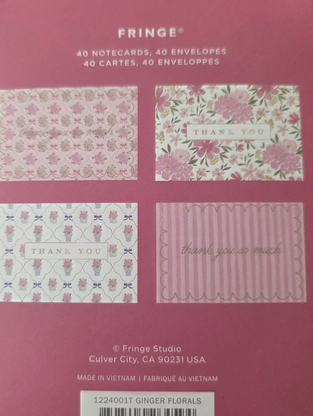 Fringe 'Thank You So Much' Note Card Set - Blank Cards & Envelopes